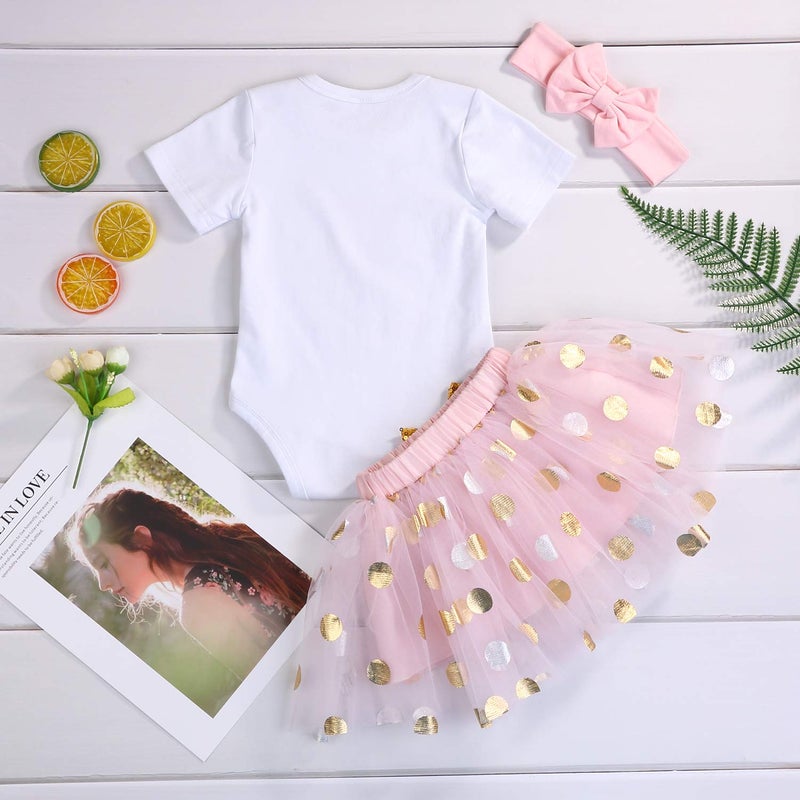 Viworld Baby Girl 1st Birthday Cake Smash Toddler Girl Miss Onederful Romper Tutu Skirt with Headband Clothes Set - Image 3
